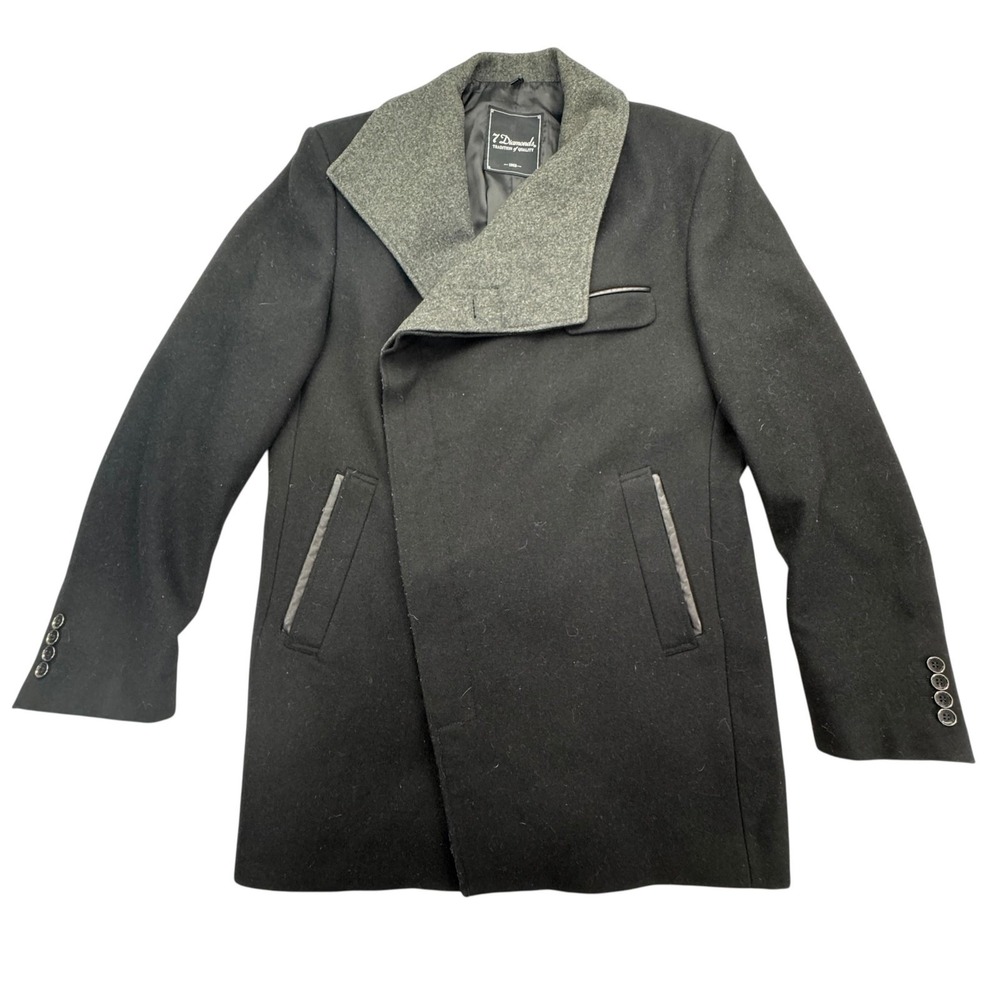 7 Diamonds Coat Mens Large Black Gray Wool Blend Venice Contrast Lapel JKT-7733